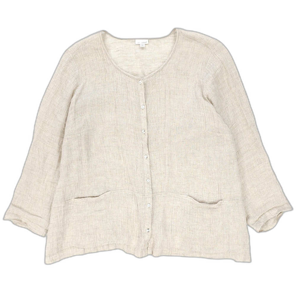 J Jill 100% Linen Gauze Button Down Blouse Minimal Resort Lagenlook Beachy Boho